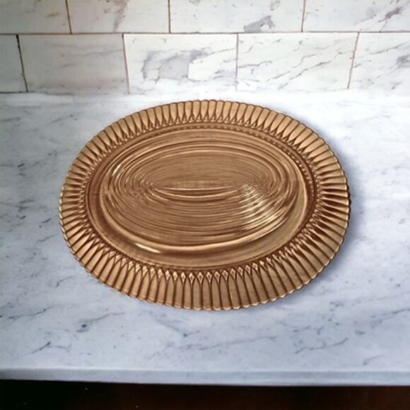 Vintage Pink Depression Glass Oval Platter-Ribbed Rim Serving Tray-Art Deco-30s - Picture 4 of 4